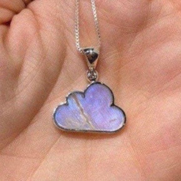 Moonstone Cloud Pendant, Kids Jewelry, Dainty Necklace, Flashy Stone, Healing - Picture 1 of 4